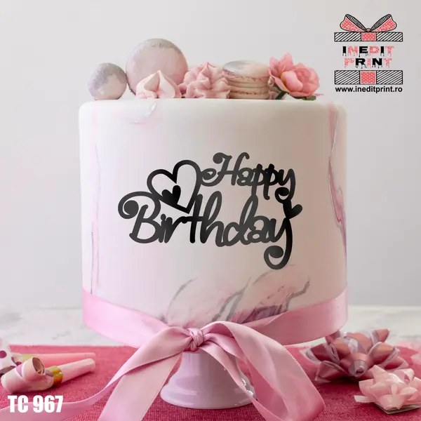 Topper Tort Happy Birthday TC967 Lemn natur, 13 cm