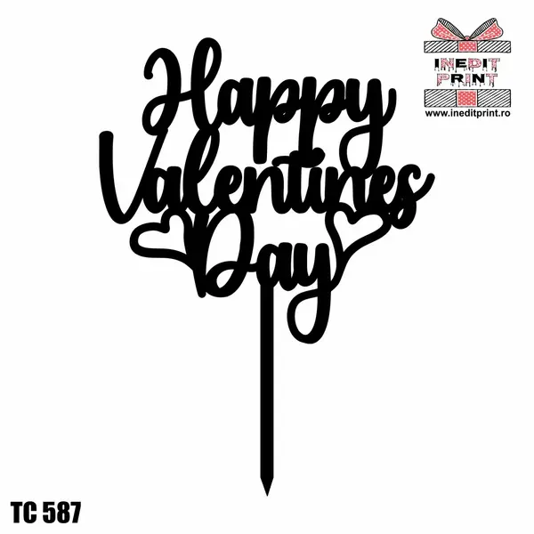 Topper tort Happy Valentines day TC587 Lemn natur, 10x10cm