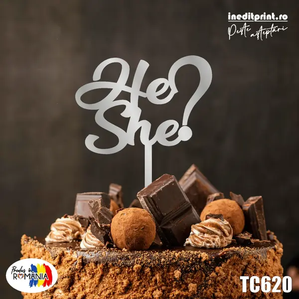 Topper tort He or She? TC620 Lemn natur, 16x16cm