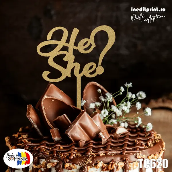 Topper tort He or She? TC620 Lemn natur, 20x20cm