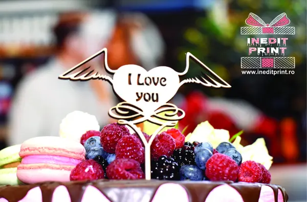 Topper Tort I love you TC123 Lemn natur, 20x20cm