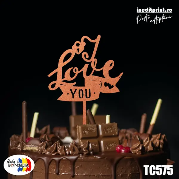 Topper tort I Love You TC575 Lemn natur, 10x10cm