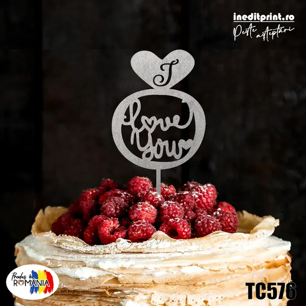 Topper tort I Love You TC576 Lemn natur, 10x10cm