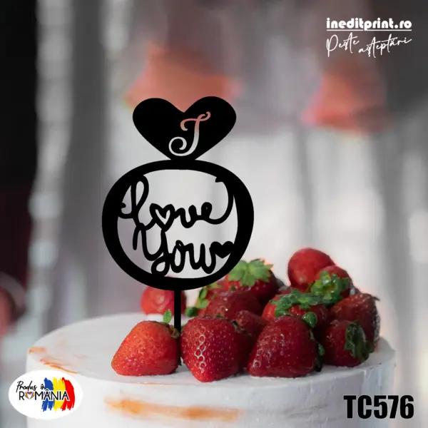 Topper tort I Love You TC576 Lemn natur, 16x16cm