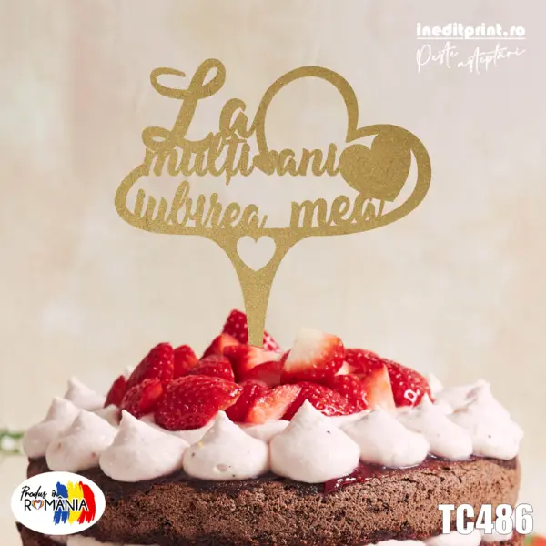 Topper tort Iubirea mea TC486 Lemn natur, 16x16cm