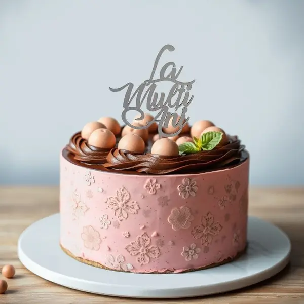Topper tort La Multi Ani, argintiu, 12x12 cm