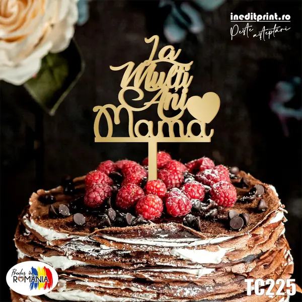 Topper tort La multi ani mama TC225 Lemn natur, 20x20cm