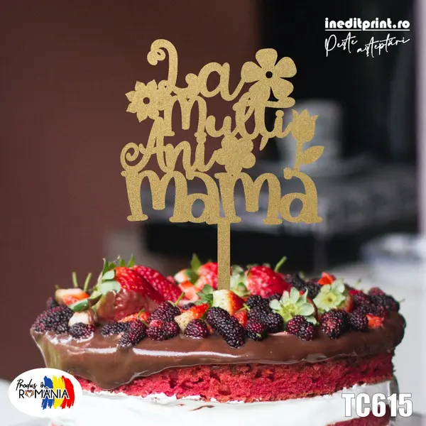 Topper Tort La multi ani mama TC615 Lemn natur, 13x13cm