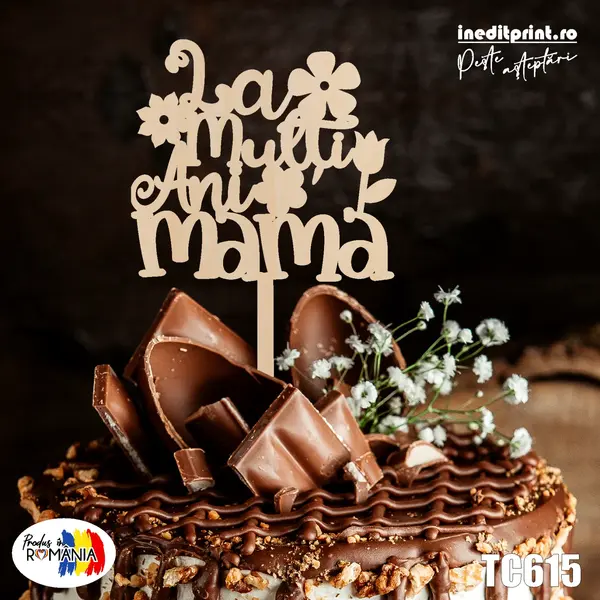 Topper Tort La multi ani mama TC615 Lemn natur, 16x16cm