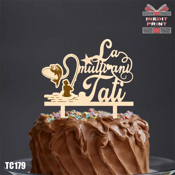 Topper Tort La multi ani tati TC179 Lemn natur, 10x10cm