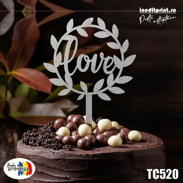 Topper tort Love TC520 Lemn natur, 10x10cm