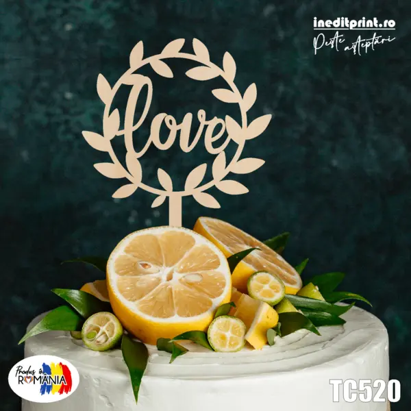 Topper tort Love TC520 Lemn natur, 13x13cm