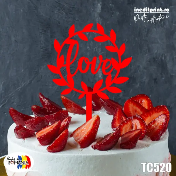 Topper tort Love TC520 Lemn natur, 16x16cm