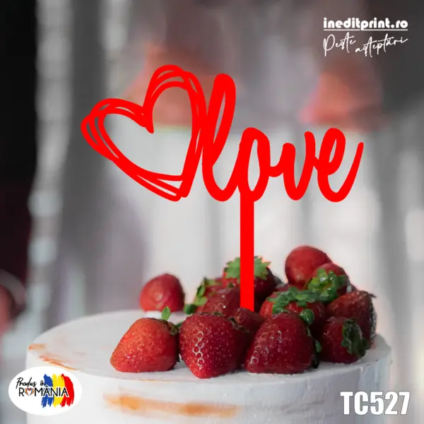 Topper tort LOVE TC527 Lemn natur, 16x16cm