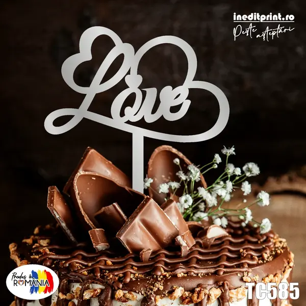 Topper tort LOVE TC585 Lemn natur, 16x16cm