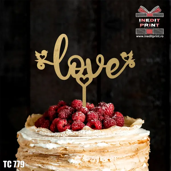 Topper Tort Love TC779 Lemn natur, 13x13cm