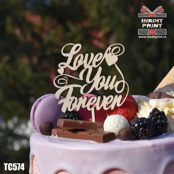 Topper tort Love you forever TC574 Lemn natur, 16x16cm