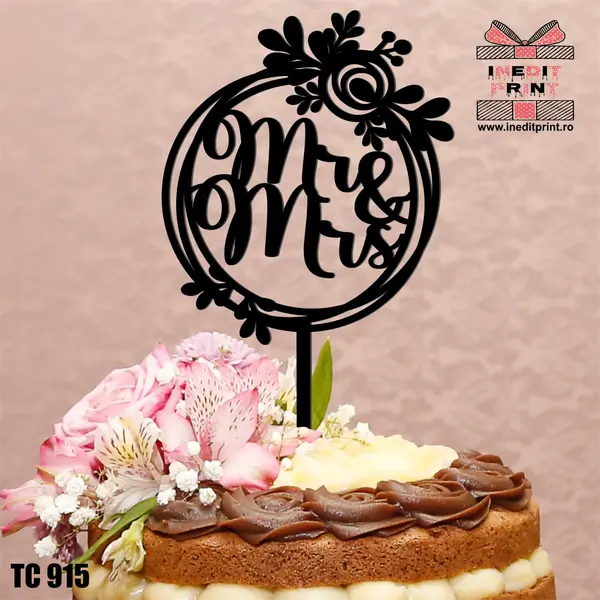 Topper Tort Mr and Mrs TC915 Lemn natur, 10 cm