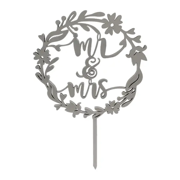 Topper tort MR & MRS, 12x12 cm - argintiu - MDF