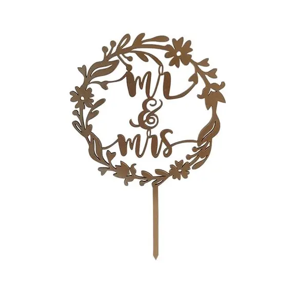 Topper tort MR & MRS, 12x12 cm - auriu - MDF