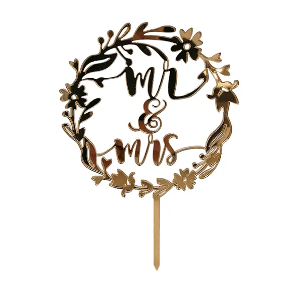 Topper tort MR & MRS, 12x12 cm - auriu - Oglinda acrilica