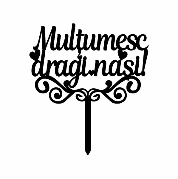Topper tort Multumesc, dragi nasi TC337 Lemn natur, 16x16cm