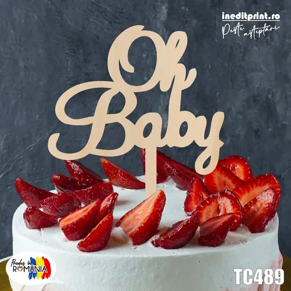 Topper tort Oh baby TC489 Lemn natur, 13x13cm