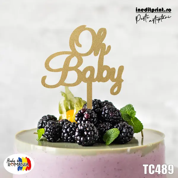 Topper tort Oh baby TC489 Lemn natur, 20x20cm