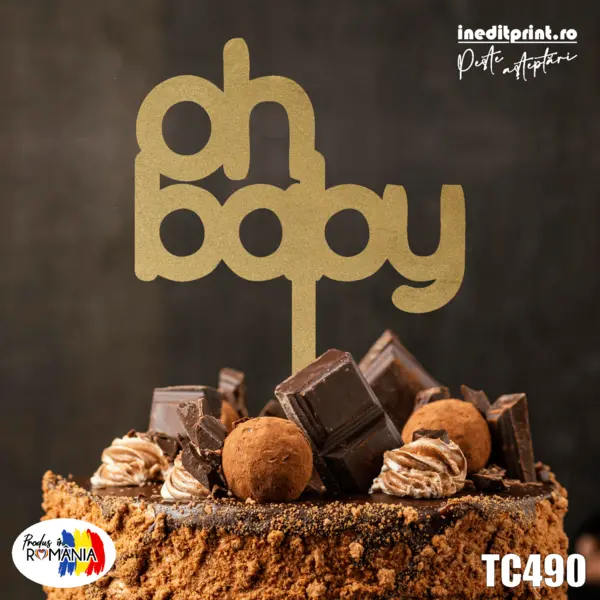 Topper tort Oh baby TC490 Lemn natur, 20x20cm
