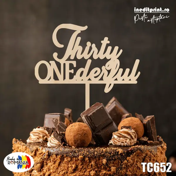 Topper Tort OneDerful TC652 Lemn natur, 16x16cm