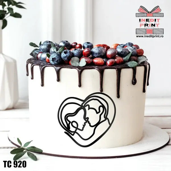 Topper Tort Oneline Cuplu TC920 Oglindă roz, 13x12 cm