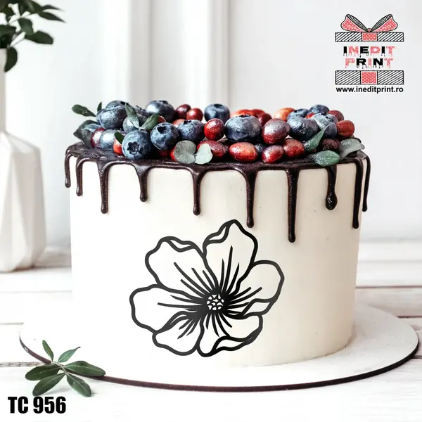 Topper Tort Oneline FloareTC956 Oglindă aurie, 13x11cm