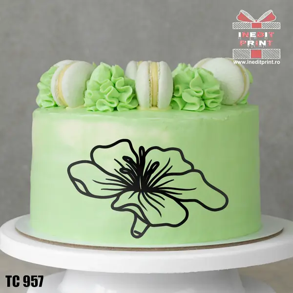 Topper Tort Oneline FloareTC957 Oglindă roz, 13x8cm