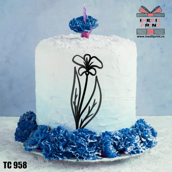 Topper Tort Oneline FloareTC958 Oglindă argintie, 5x15cm