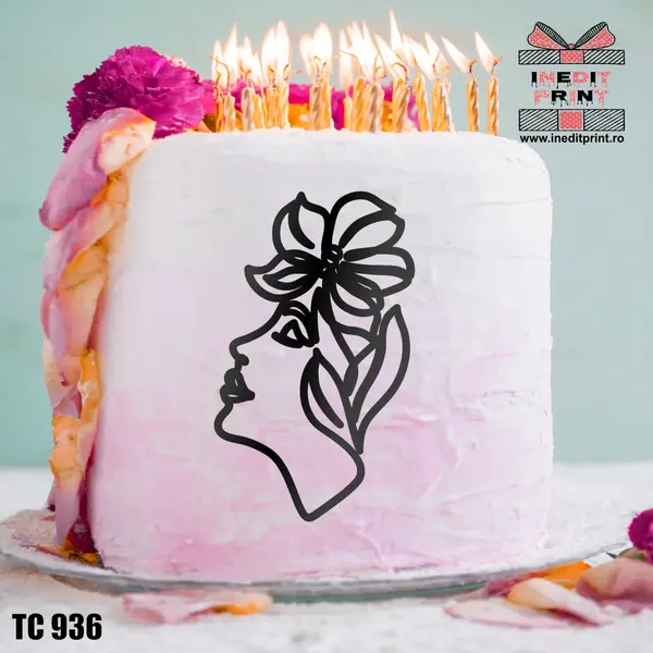 Topper Tort Oneline Flori TC936 Plexiglas negru, 9x15cm