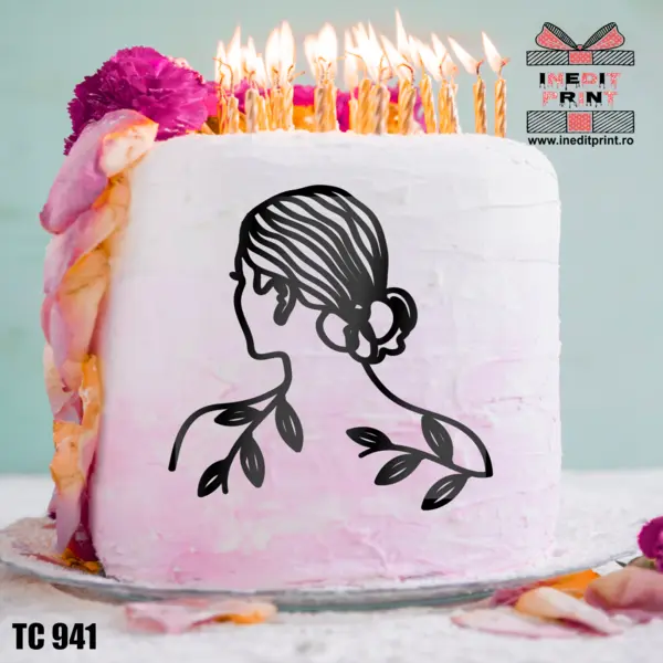 Topper Tort Oneline Girl TC941 Oglindă roz, 13x13 cm