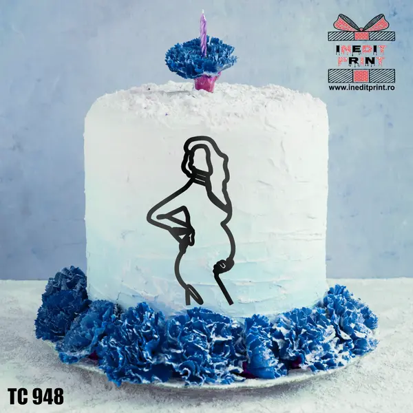 Topper Tort Oneline Graviduta TC948 Oglindă roz, 8x15cm