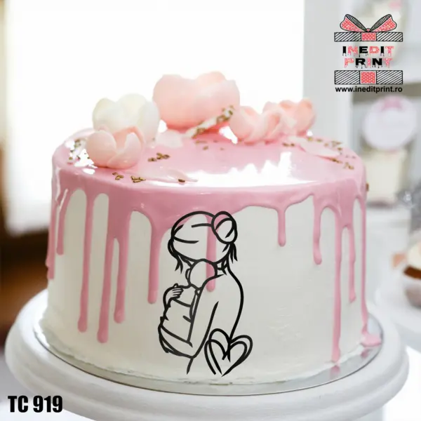 Topper Tort Oneline Mama TC919 Oglindă argintie, 15x8cm