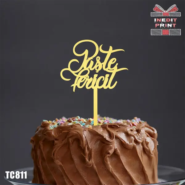Topper Tort Paste fericit TC811 Lemn natur, 10x10cm