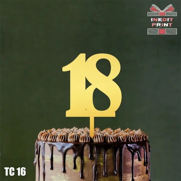 Topper Tort Personalizat 18 TC16 Lemn natur, 20x20cm