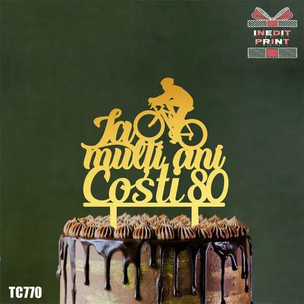 Topper Tort Personalizat Bicicleta TC770 Lemn natur, 20x20cm
