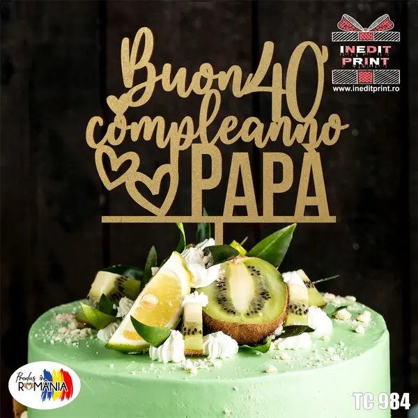 Topper Tort Personalizat Buon compleanno TC984 Lemn natur, 10x10cm