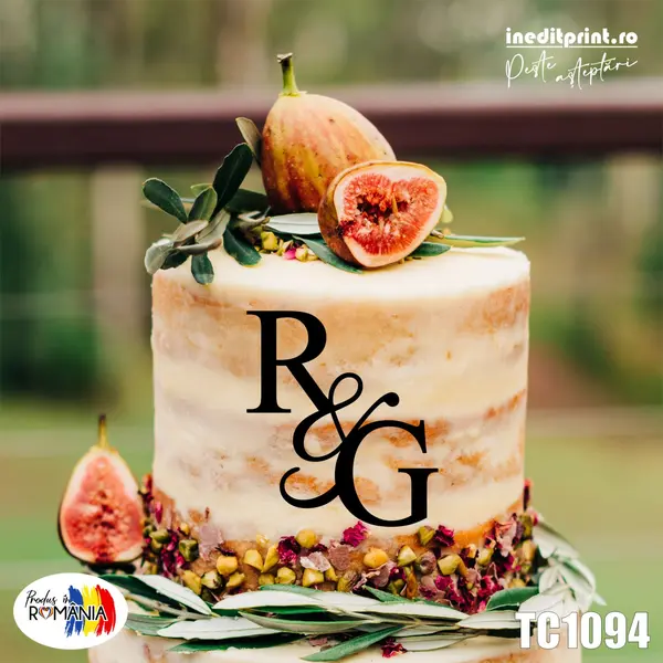 Topper Tort Personalizat cu Initiale TC1094 Lemn natur, 20cm