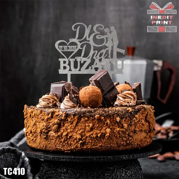 Topper Tort Personalizat DlDna TC410 Lemn natur, 13x13cm