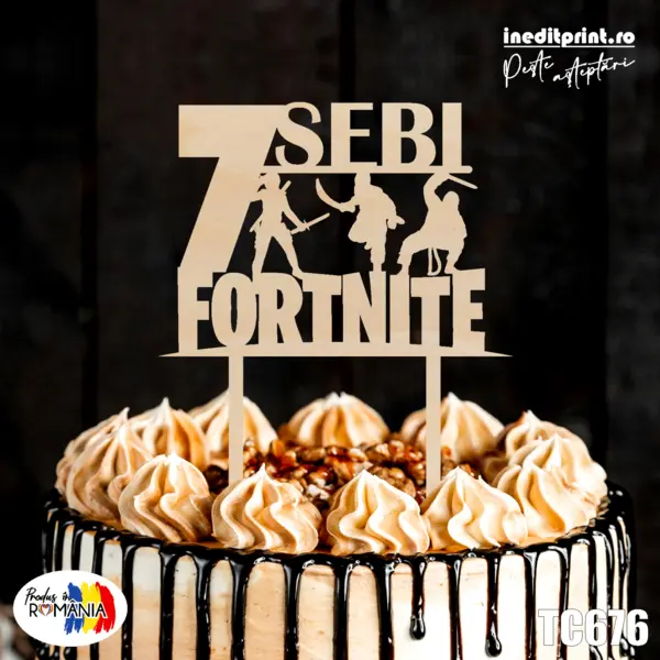 Topper tort personalizat Fortnite TC676 Lemn natur, 20 CM