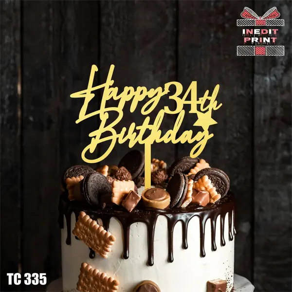 Topper Tort Personalizat Happy Birthday TC335 Lemn natur, 20x20cm