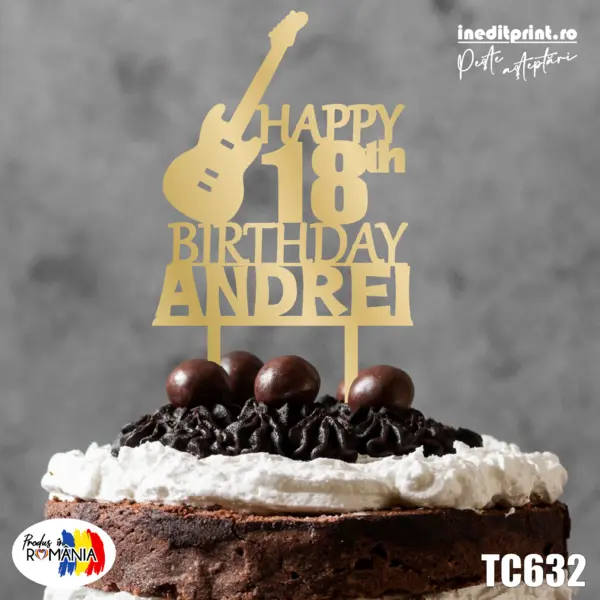 Topper tort personalizat Happy Birthday TC632 Lemn natur, 16x16cm