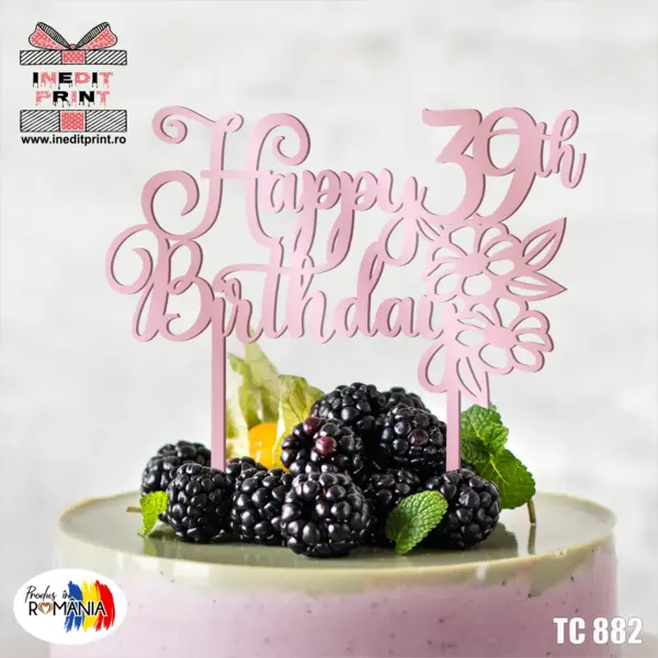 Topper Tort Personalizat Happy Birthday TC882 Lemn natur, 20x16cm