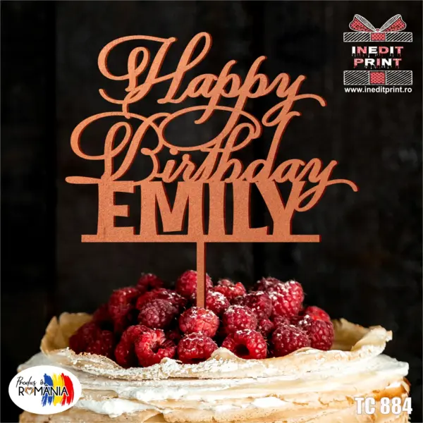 Topper Tort Personalizat Happy birthday TC884 Lemn natur, 10x10cm