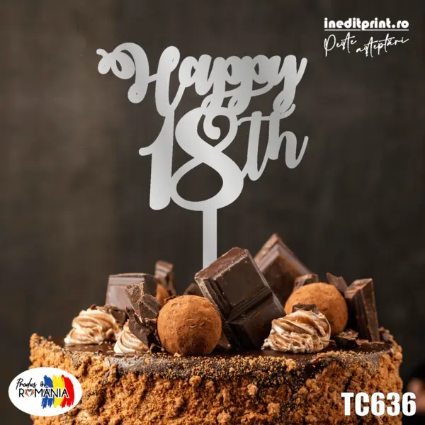 Topper Tort Personalizat Happy TC636 Lemn natur, 16x16cm